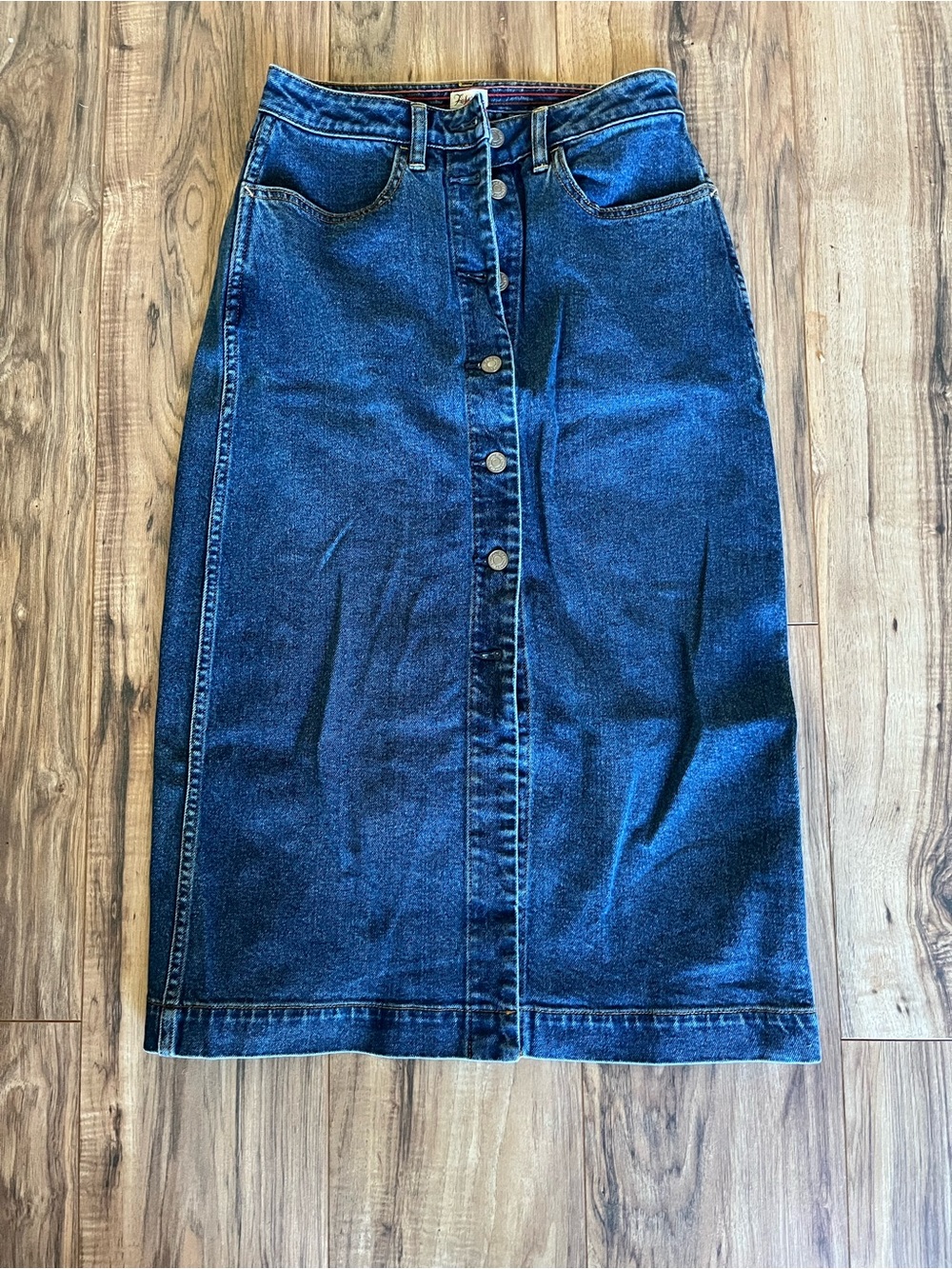 Faherty Dark Blue Button-Front Denim Midi Skirt